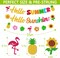 Hello Summer Hello Sunshine Banner for Summer Hawaiian Tropical Flamingo Pineapple Sunflower Beach Theme Holiday